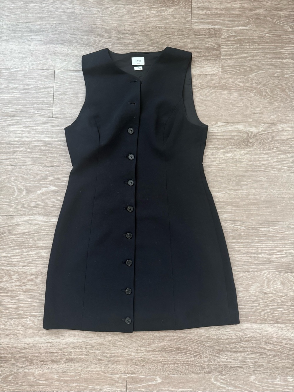 Aritzia Wilfred Black Sleeveless Button-Front Mini Dress